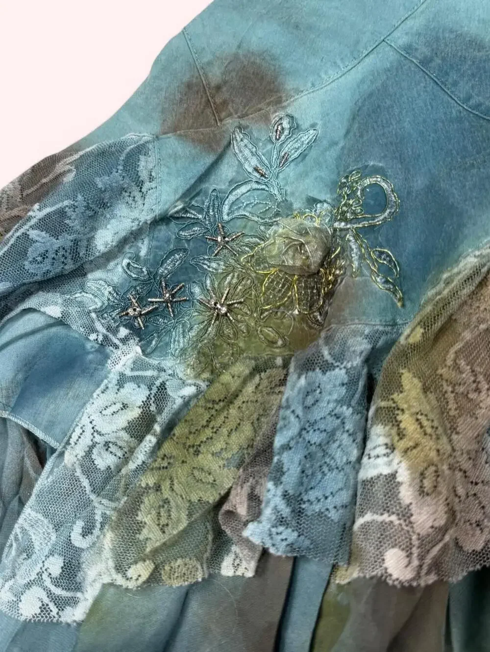 Deadstock West 36th blue and green denim skirt with ruffle hem - Picture 3 of 8
